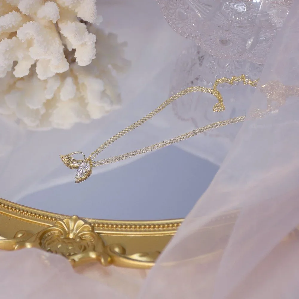 NEW 14K Gold Plated Diamond Angel Wing Necklace - Picture 4 of 9